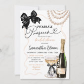 Coquette Pearls Black Bow und Prosecco Einladung (Vorderseite)