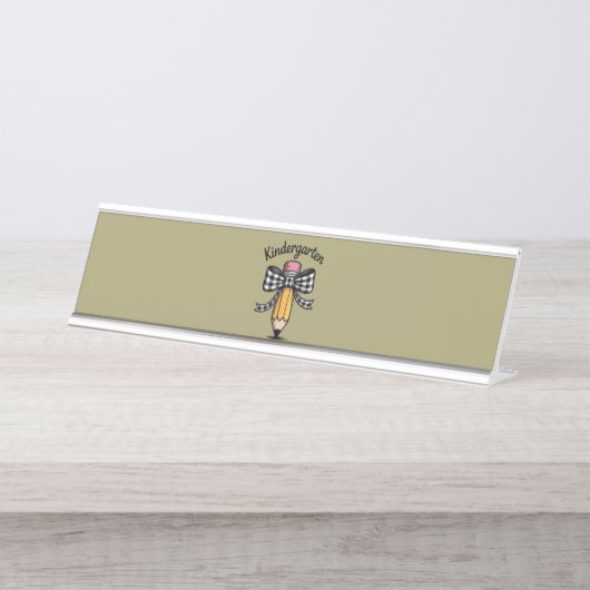 Coquette Pencil Bow Kindergarten Lehrerschule Schreibtischnamensplakette (Vorderseite )