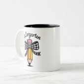 Coquette Pencil Bow Kindergarten Lehrerschule Zweifarbige Tasse (Vorderseite Links)