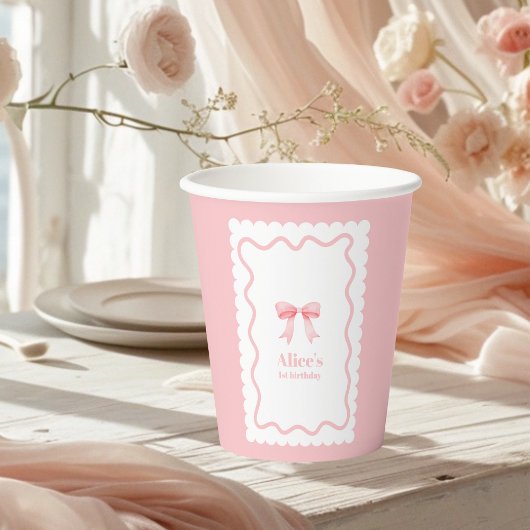 Coquette Pink Aquarellbogen 1. Geburtstag Pappbecher