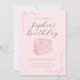 Coquette Pink Birthday Cake Invitation Einladung