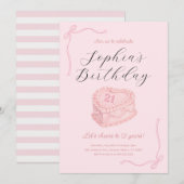 Coquette Pink Birthday Cake Invitation Einladung (Vorne/Hinten)