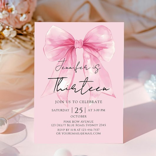 Coquette Pink Bow 13 Birthday Invitation Einladung