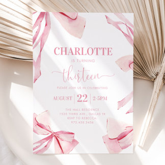 Coquette PINK BOW 13. Geburtstag Einladung