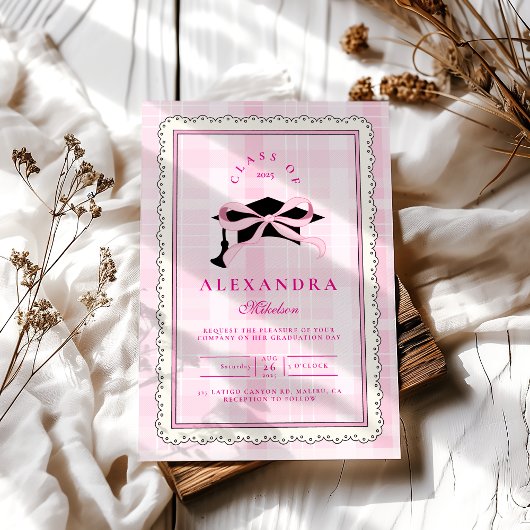 Coquette Pink Bow Abschluss Einladung