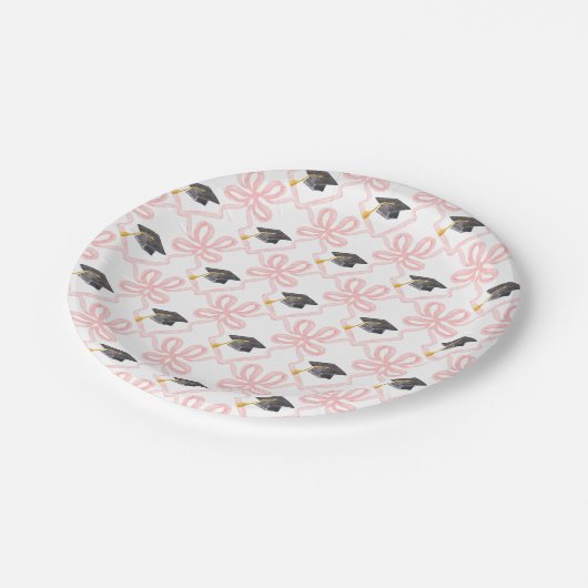 Coquette Pink Bow Abschluss Pappteller (Schrägansicht)