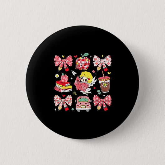 Coquette Pink Bow Apple Teacher Appreciation Valen Button (Vorderseite)