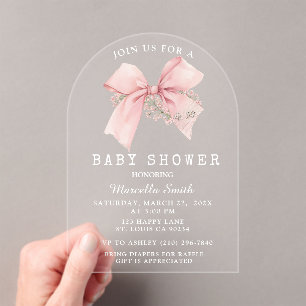 Coquette Pink Bow Baby Shower Girl Acryleinladungen