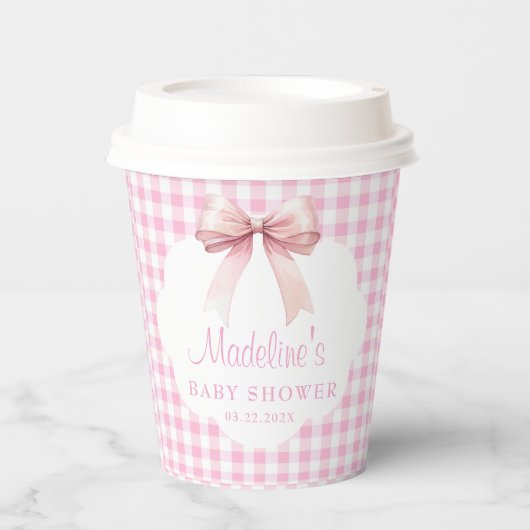 Coquette Pink Bow Baby Shower Girl Pappbecher (Vorderseite)