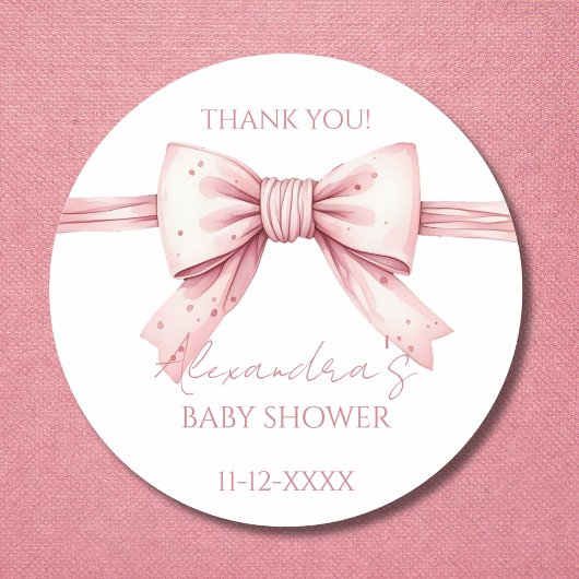 Coquette Pink Bow Babydusche Danke Runder Aufkleber
