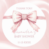 Coquette Pink Bow Babydusche Danke Runder Aufkleber