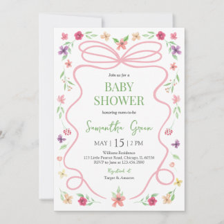 Coquette Pink Bow Babydusche Einladung