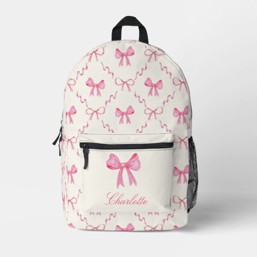 Coquette Pink Bow Bedruckter Rucksack (Vorderseite)