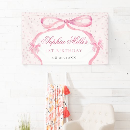 Coquette Pink Bow Birthday Banner (Insitu)