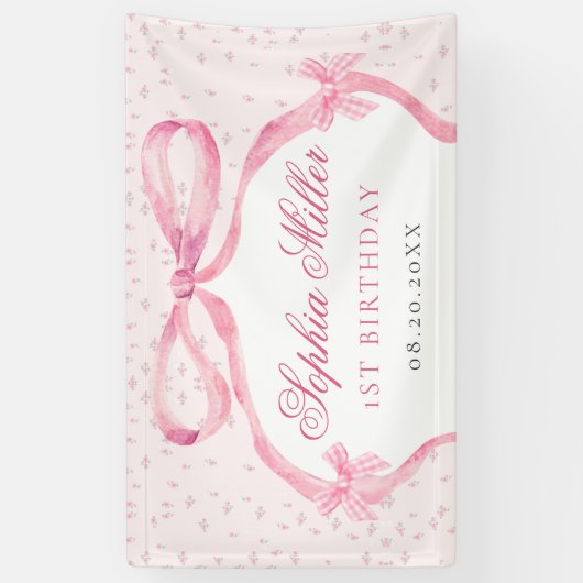 Coquette Pink Bow Birthday Banner (Vertikal)