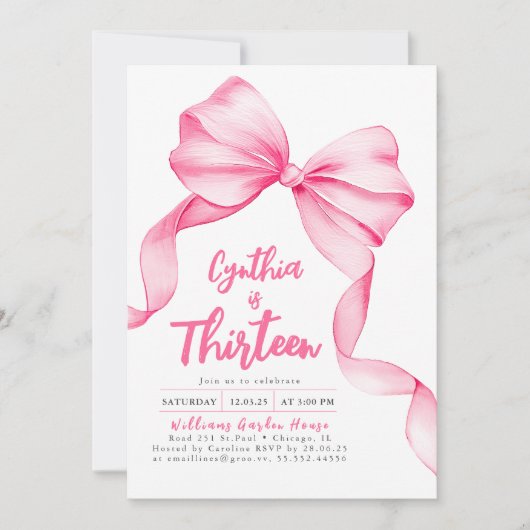 Coquette Pink Bow Birthday Einladung (Vorderseite)