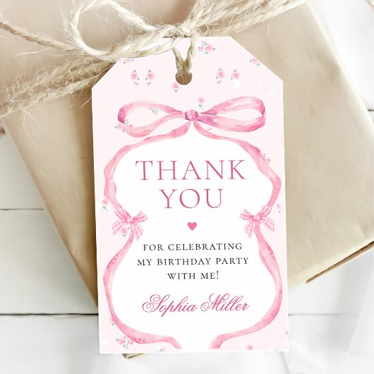 Coquette Pink Bow Birthday Geschenkanhänger