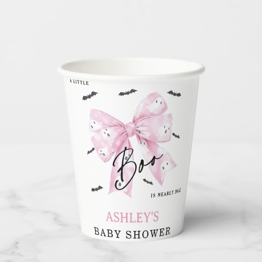 Coquette Pink Bow Boo Babydusche Pappbecher (Rückseite)