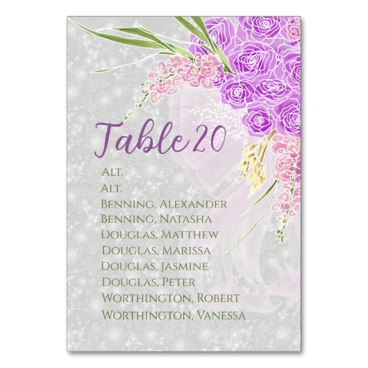 Coquette Pink bow Bouquet Table Assignment Tischnummer (Vorderseite)