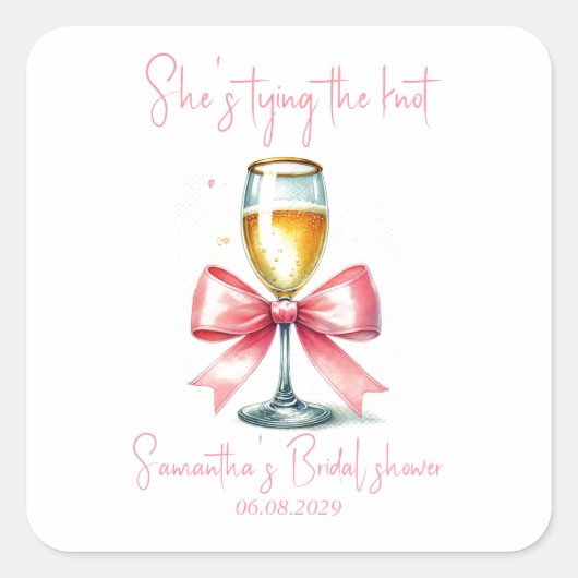 Coquette Pink Bow Brautparty Quadratischer Aufkleber (Vorderseite)