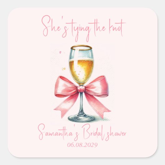 Coquette Pink Bow Brautparty Quadratischer Aufkleber (Vorderseite)
