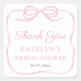 Coquette Pink Bow Brautparty Vielen Dank Quadratischer Aufkleber
