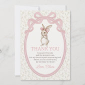 Coquette Pink Bow Bunny Birthday Thank You Card Dankeskarte (Vorderseite)