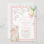 Coquette Pink Bow Bunny Rabbit Girl 1st Birthday Einladung (Vorderseite)