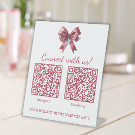 Coquette Pink Bow Business Two QR Codes Sockelschild