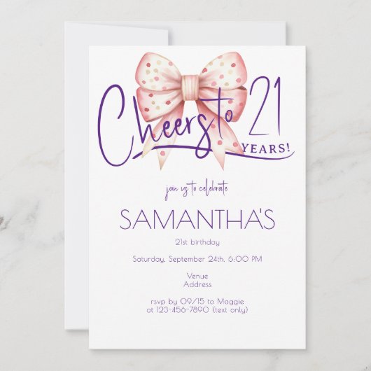 Coquette Pink Bow Cheers 21. Geburtstag Foto Einladung (Vorderseite)