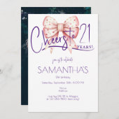 Coquette Pink Bow Cheers 21. Geburtstag Foto Einladung (Vorne/Hinten)