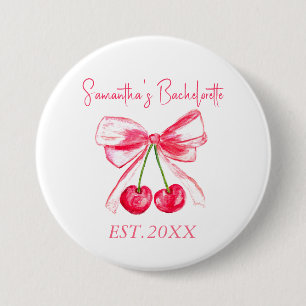 Coquette Pink Bow Cherry Junggeselinnen-Abschied Button