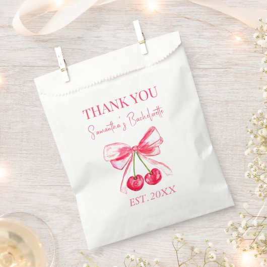 Coquette Pink Bow Cherry Junggeselinnen-Abschied Geschenktütchen (Ausgeschnitten)
