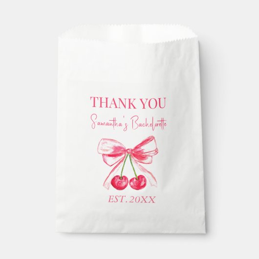 Coquette Pink Bow Cherry Junggeselinnen-Abschied Geschenktütchen (Vorderseite)