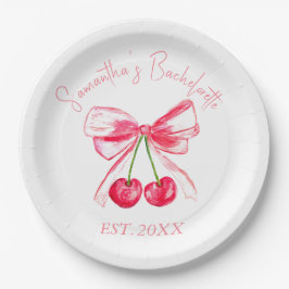 Coquette Pink Bow Cherry Junggeselinnen-Abschied Pappteller