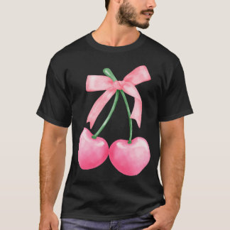 Coquette Pink Bow Cherry Valentinstag Ästhetik T-Shirt