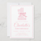 Coquette PINK BOW Einladung zum ersten Geburtstag (Vorderseite)