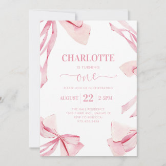 Coquette PINK BOW Einladung zum ersten Geburtstag