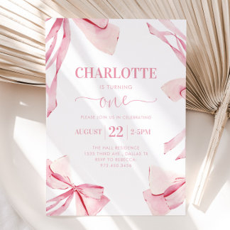 Coquette PINK BOW Einladung zum ersten Geburtstag