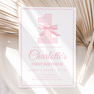Coquette PINK BOW Einladung zum ersten Geburtstag