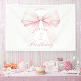 Coquette Pink Bow Erster Geburtstag Banner