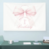 Coquette Pink Bow Erster Geburtstag Banner (Messe)