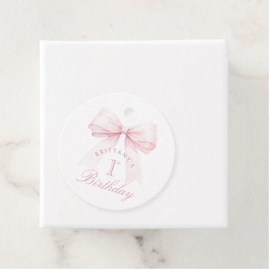 Coquette Pink Bow Erster Geburtstag Geschenkanhänger (Beispiel)