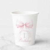 Coquette Pink Bow Erster Geburtstag Pappbecher (Vorderseite)