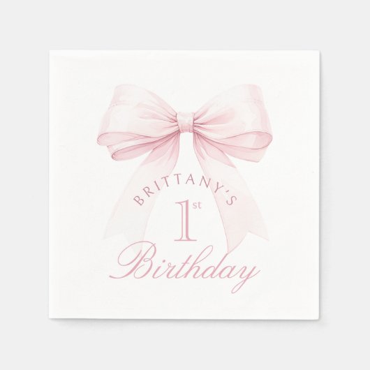 Coquette Pink Bow Erster Geburtstag Serviette (Vorderseite)