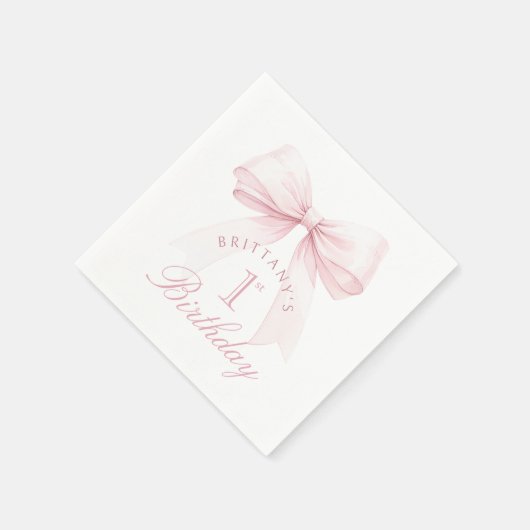 Coquette Pink Bow Erster Geburtstag Serviette (Ecke)