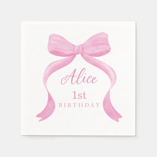 Coquette Pink Bow First Birthday Napkins Serviette (Vorderseite)