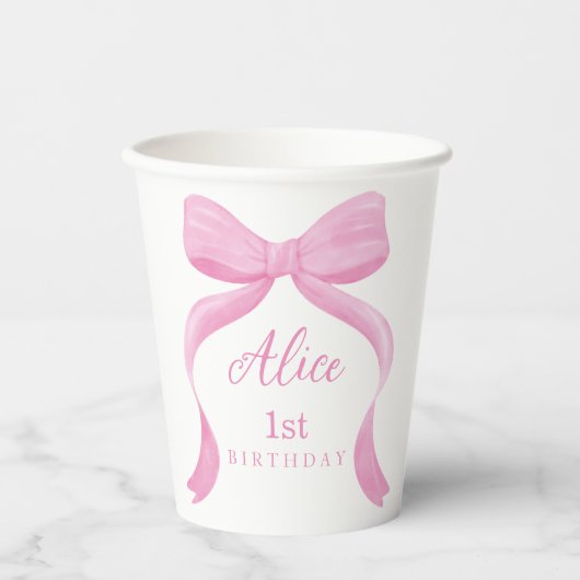 Coquette Pink Bow First Birthday Paper Cups Pappbecher (Vorderseite)
