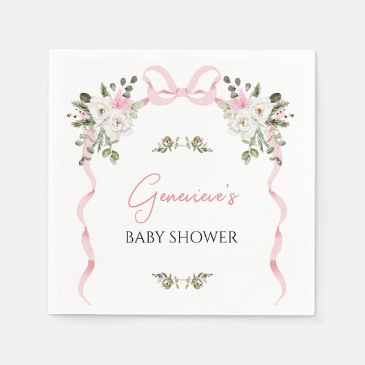 Coquette Pink Bow Floral Baby Duschpapier Serviette (Vorderseite)