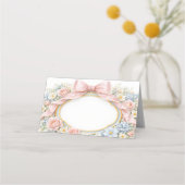Coquette Pink Bow Floral  Platzkarte (Vorderseite)